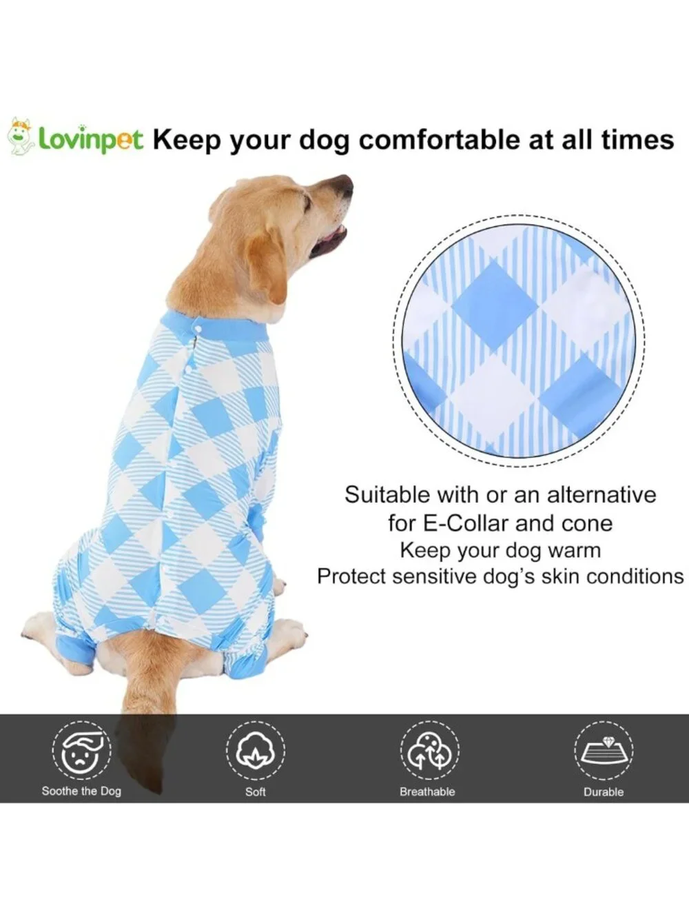 Cozy Plaid Dog Pajamas - Lightweight Full-Body Onesie PJs for Large Dogs, XL